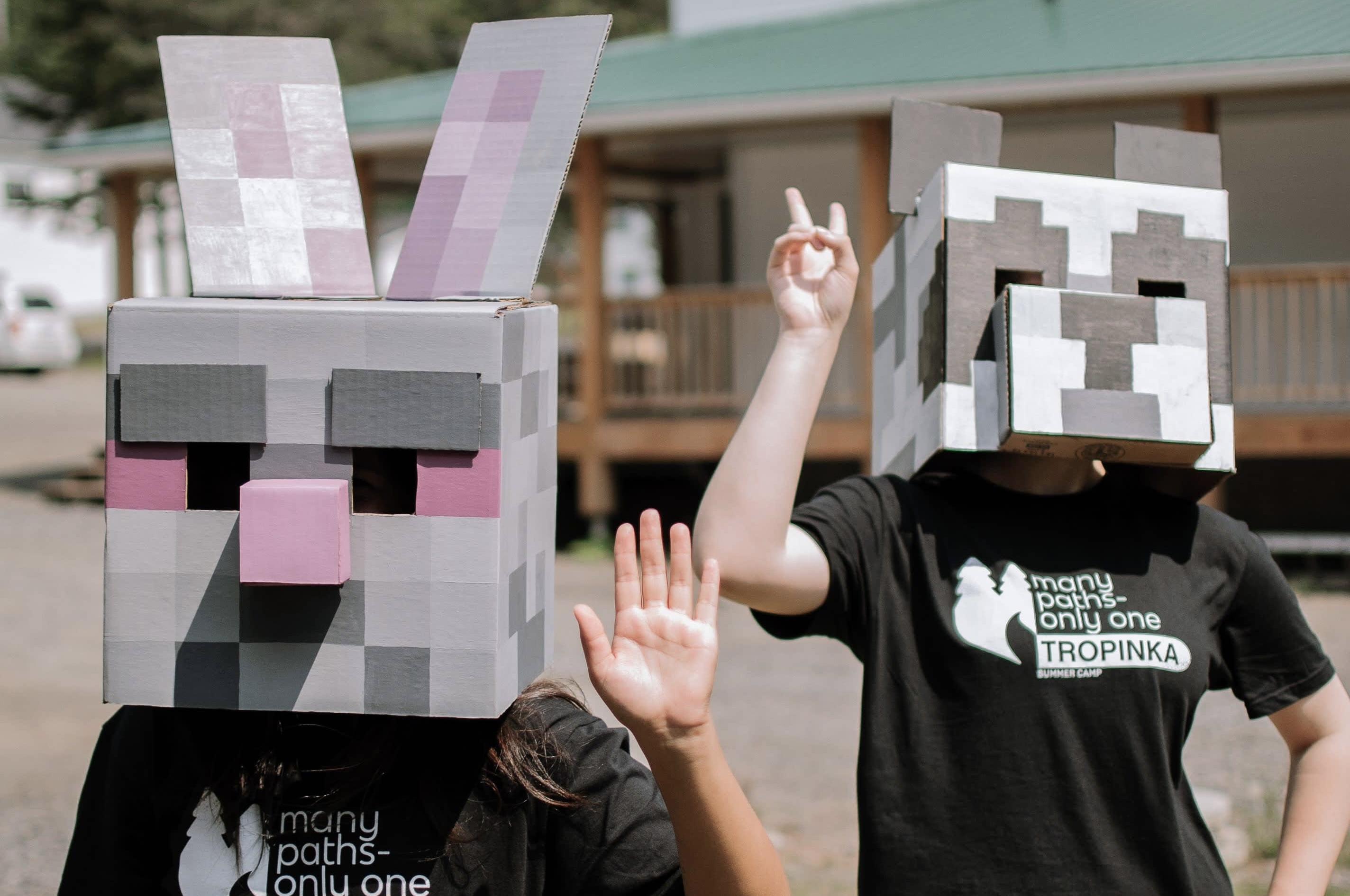 Iterns wearing Minecraft masks